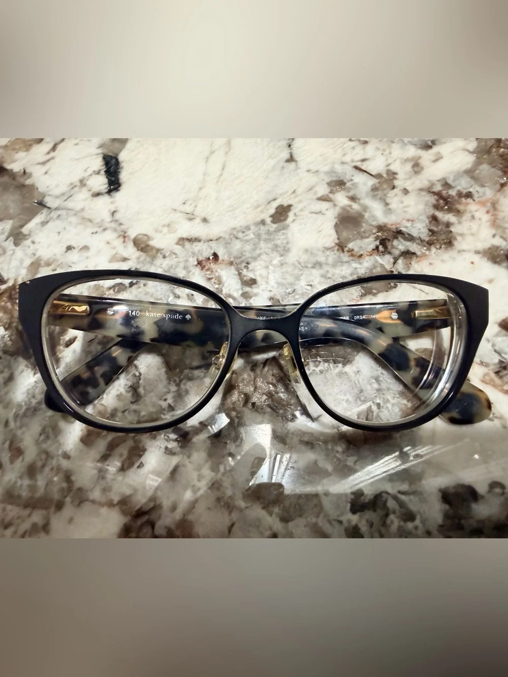 kate spade Black Cat-Eye Women's cream Tortoise Eyeglasses with Gold Accents